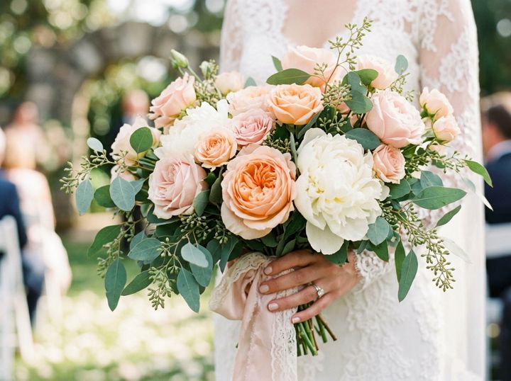 Bouquet da sposa con rose e peonie