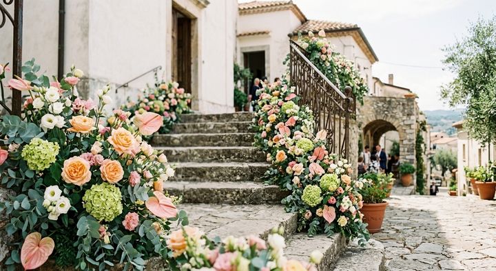 Scalinata con fiori colorati